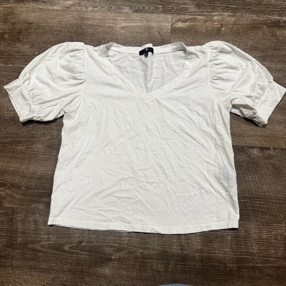 7 For All Mankind Tops - 7 For All Mankind White Short Puff Sleeve Shirt Size Medium